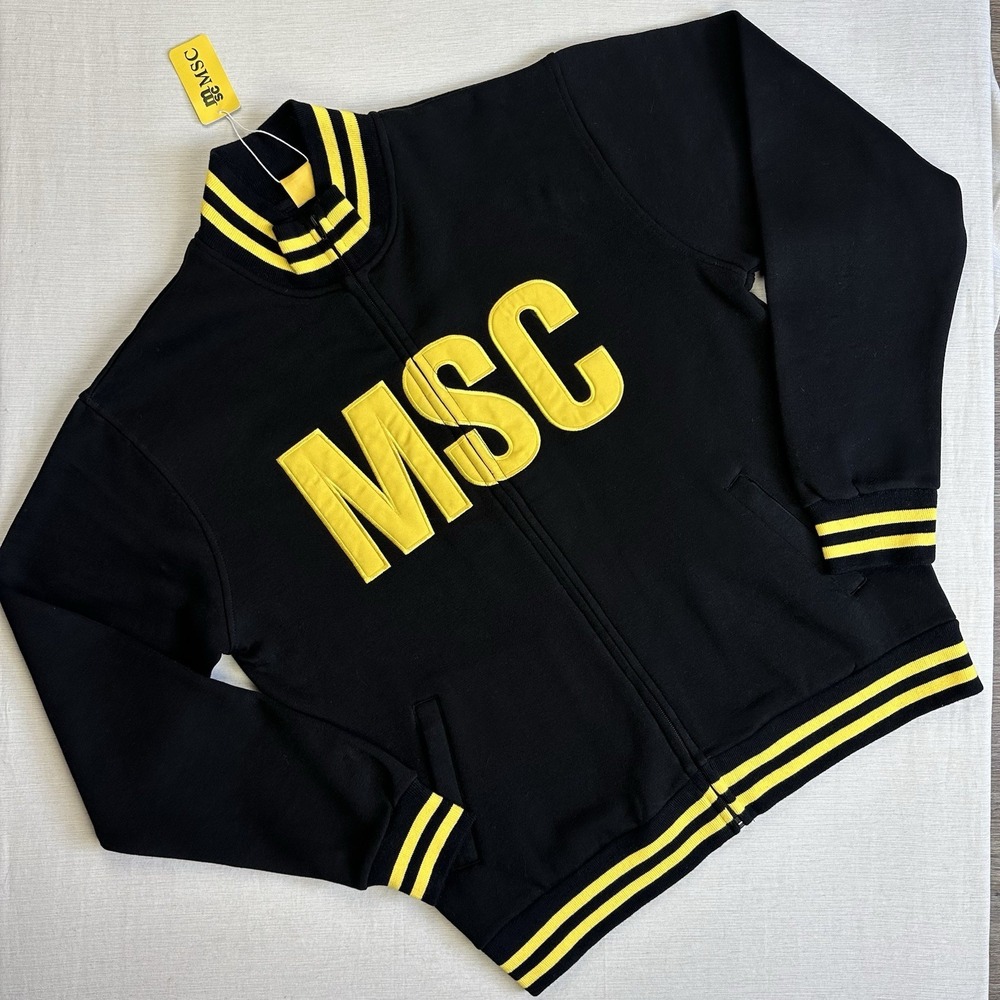 NWT MSC Cruise Ship Logo Jacket Men XL Black Yellow Varsity Full Zip Fleece Bee